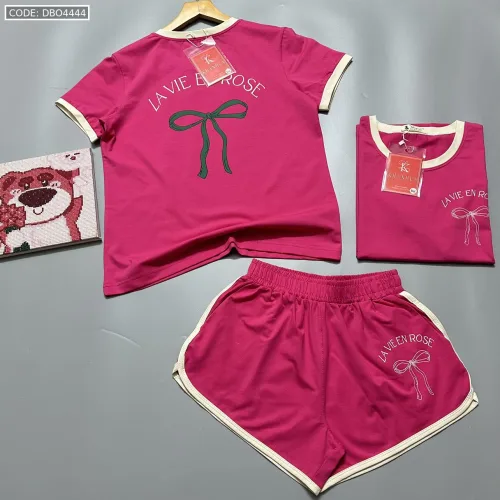 Đồ bộ thun cotton quần đùi áo tay ngắn in hình cái nơ