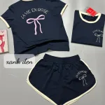 Đồ bộ thun cotton quần đùi áo tay ngắn in hình cái nơ