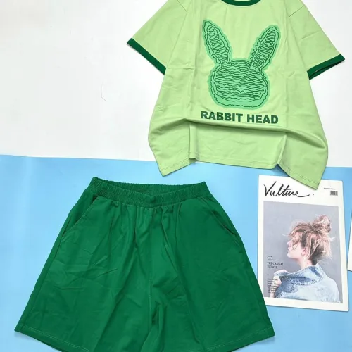 Đồ bộ thun cotton quần đùi áo tay ngắn in hình đầu thỏ