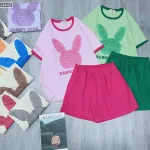 Đồ bộ thun cotton quần đùi áo tay ngắn in hình đầu thỏ