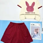 Đồ bộ thun cotton quần đùi áo tay ngắn in hình đầu thỏ