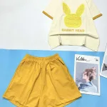 Đồ bộ thun cotton quần đùi áo tay ngắn in hình đầu thỏ