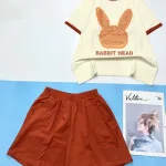 Đồ bộ thun cotton quần đùi áo tay ngắn in hình đầu thỏ