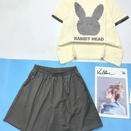 Đồ bộ thun cotton quần đùi áo tay ngắn in hình đầu thỏ
