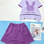 Đồ bộ thun cotton quần đùi áo tay ngắn in hình đầu thỏ