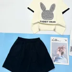 Đồ bộ thun cotton quần đùi áo tay ngắn in hình đầu thỏ