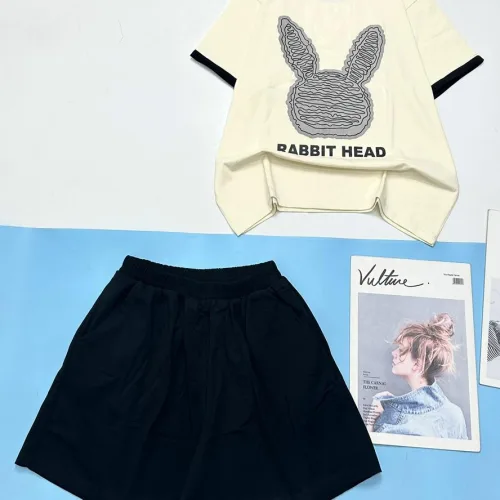 Đồ bộ thun cotton quần đùi áo tay ngắn in hình đầu thỏ