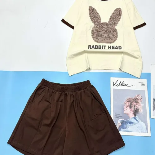 Đồ bộ thun cotton quần đùi áo tay ngắn in hình đầu thỏ