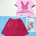 Đồ bộ thun cotton quần đùi áo tay ngắn in hình đầu thỏ