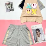 Đồ bộ thun cotton quần đùi áo tay ngắn in hình mặt cười