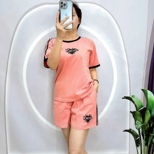 Đồ bộ thun cotton quần đùi áo tay ngắn in hình trái tim