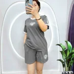 Đồ bộ thun cotton quần đùi áo tay ngắn in hình trái tim