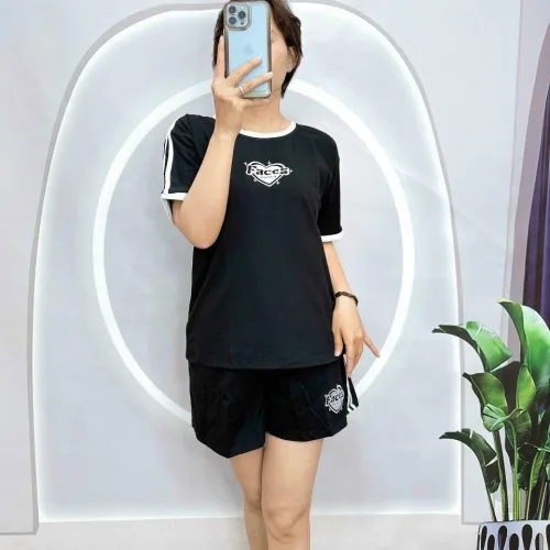 Đồ bộ thun cotton quần đùi áo tay ngắn in hình trái tim