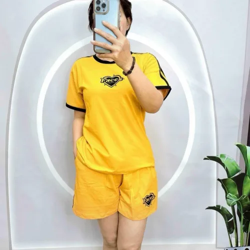 Đồ bộ thun cotton quần đùi áo tay ngắn in hình trái tim