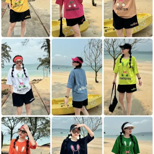 Đồ bộ thun cotton quần đùi áo tay ngắn in thỏ form rộng 48-75kg