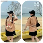 Đồ bộ thun cotton quần đùi áo tay ngắn in thỏ form rộng 48-75kg