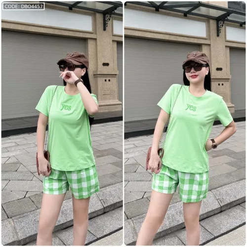 Đồ bộ thun cotton quần đùi áo tay ngắn thuê chữ YES