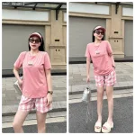 Đồ bộ thun cotton quần đùi áo tay ngắn thuê chữ YES