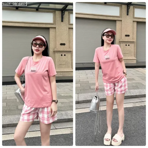 Đồ bộ thun cotton quần đùi áo tay ngắn thuê chữ YES