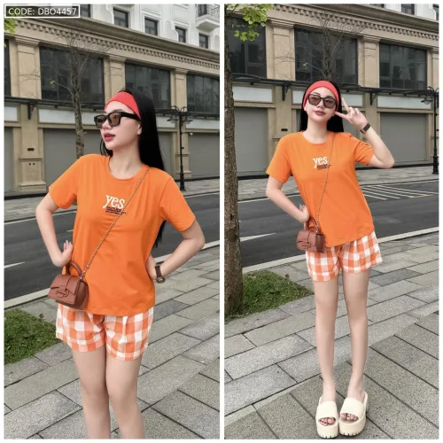 Đồ bộ thun cotton quần đùi áo tay ngắn thuê chữ YES