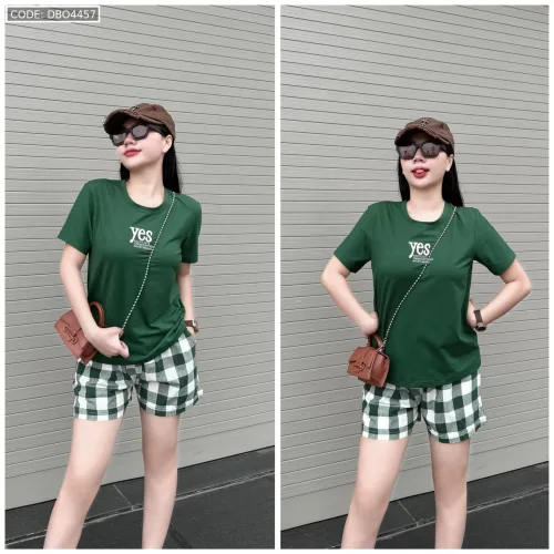 Đồ bộ thun cotton quần đùi áo tay ngắn thuê chữ YES