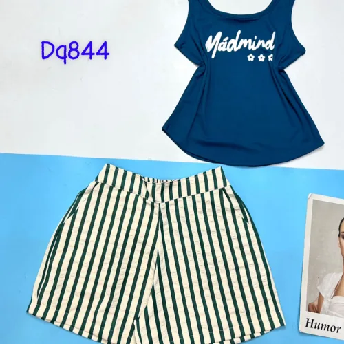 Đồ bộ thun cotton quần đùi kẻ sọc áo tay ba lỗ in chữ Mádmin
