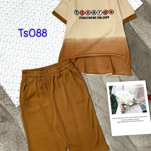 Đồ bộ thun cotton quần lửng áo tay ngắn hai màu in chữ