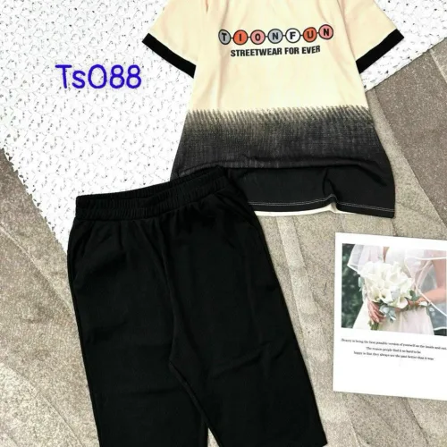 Đồ bộ thun cotton quần lửng áo tay ngắn hai màu in chữ