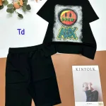Đồ bộ thun cotton quần lửng áo tay ngắn in hình mặt cười