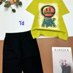Đồ bộ thun cotton quần lửng áo tay ngắn in hình mặt cười