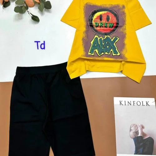 Đồ bộ thun cotton quần lửng áo tay ngắn in hình mặt cười