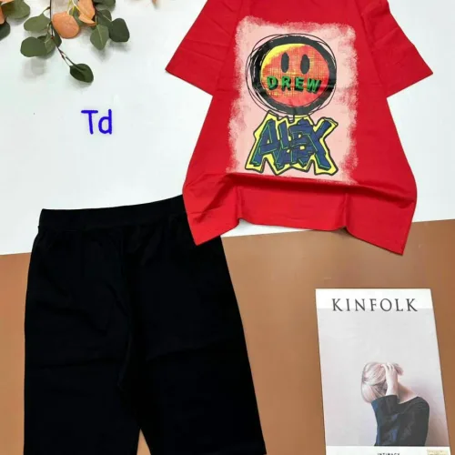 Đồ bộ thun cotton quần lửng áo tay ngắn in hình mặt cười