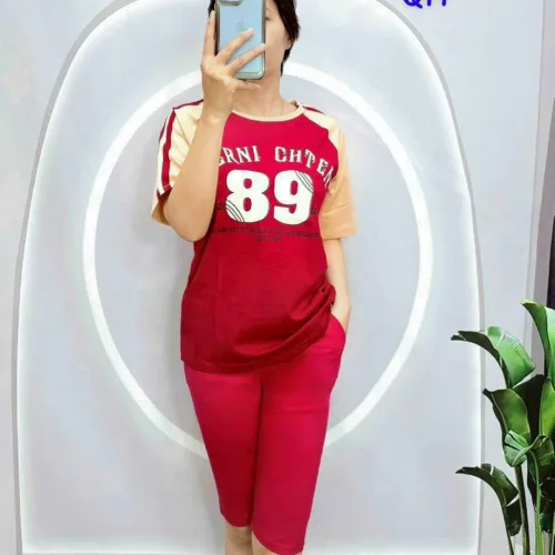 Đồ bộ thun cotton quần lửng áo tay ngắn in số 89