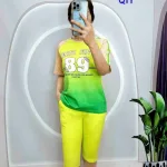 Đồ bộ thun cotton quần lửng áo tay ngắn in số 89