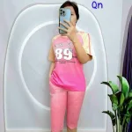 Đồ bộ thun cotton quần lửng áo tay ngắn in số 89