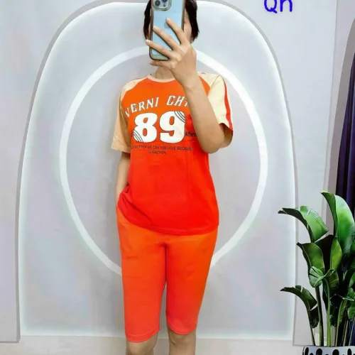 Đồ bộ thun cotton quần lửng áo tay ngắn in số 89
