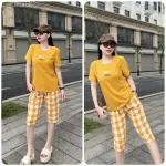 Đồ bộ thun cotton quần lửng áo tay ngắn thuê chữ YES