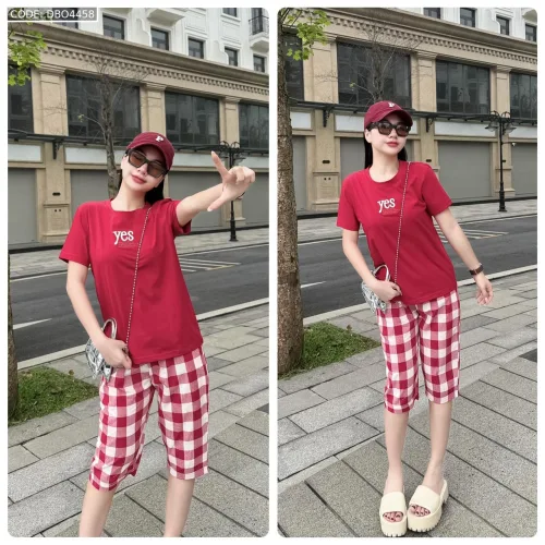 Đồ bộ thun cotton quần lửng áo tay ngắn thuê chữ YES