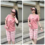 Đồ bộ thun cotton quần lửng áo tay ngắn thuê chữ YES
