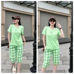 Đồ bộ thun cotton quần lửng áo tay ngắn thuê chữ YES