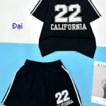 Đồ bộ thun nữ quần đùi 2 sọc in số 22