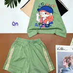Đồ bộ thun nữ quần đùi áo in hình bé gái đội mũ