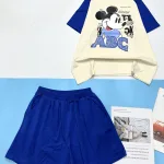 Đồ bộ thun nữ quần đùi áo in hình chuột mickey chữ ABC