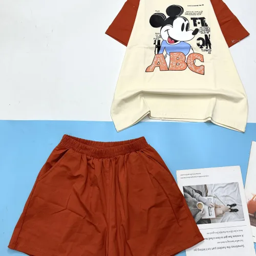 Đồ bộ thun nữ quần đùi áo in hình chuột mickey chữ ABC