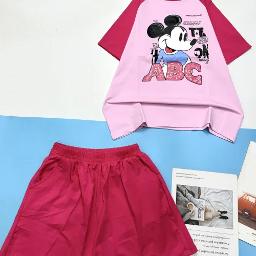 Đồ bộ thun nữ quần đùi áo in hình chuột mickey chữ ABC