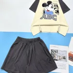 Đồ bộ thun nữ quần đùi áo in hình chuột mickey chữ ABC