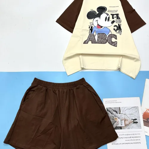 Đồ bộ thun nữ quần đùi áo in hình chuột mickey chữ ABC