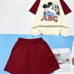 Đồ bộ thun nữ quần đùi áo in hình chuột mickey chữ ABC
