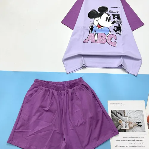 Đồ bộ thun nữ quần đùi áo in hình chuột mickey chữ ABC