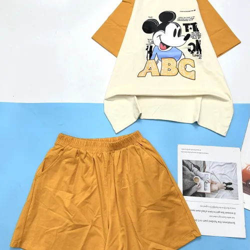 Đồ bộ thun nữ quần đùi áo in hình chuột mickey chữ ABC